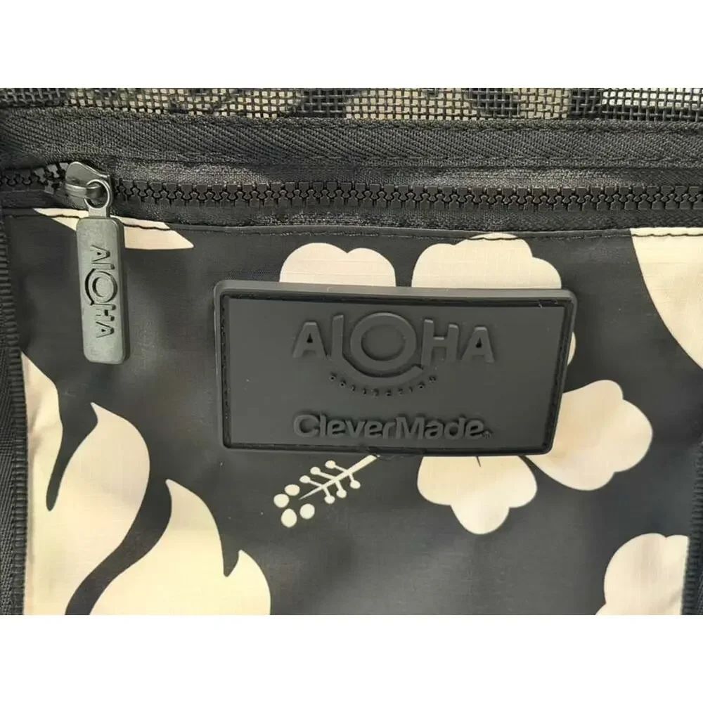 ALOHA Collection x CleverMade Collapsible Beach Tote Bag - Teal Palm Print - NEW